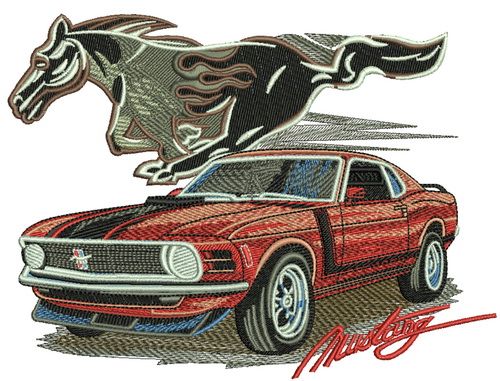 Mustang car 3 machine embroidery design