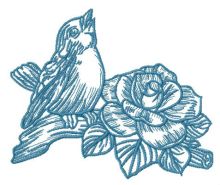 Bird sings near rose embroidery design