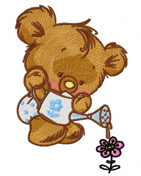 Teddy with watering can 2 machine embroidery design