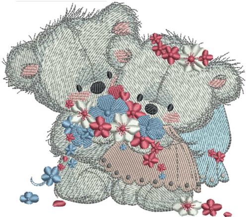 Teddy Bear wedding day embroidery design