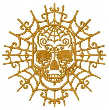 Skull with decorative web machine embroidery design