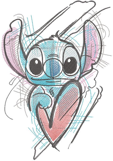 Stitch love art sketch embroidery design