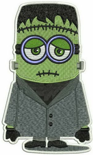 Minion as Frankenstein machine embroidery design