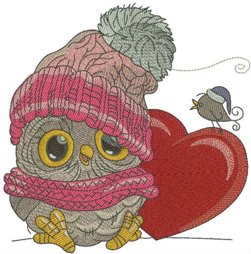 Baby owl with heart 2 machine embroidery design
