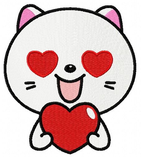 Kitty in love machine embroidery design