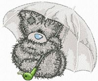 Teddy Bear under rain embroidery design