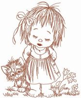 Punished girl and kitten embroidery design