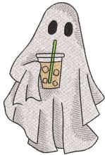 Ghost with coffee embroidery design