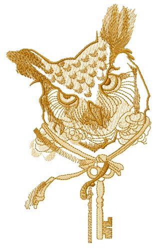 Owl key keeper sketch machine embroidery design