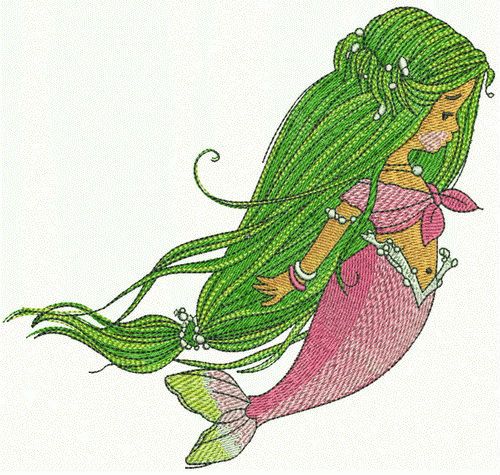 Young mermaid machine embroidery design