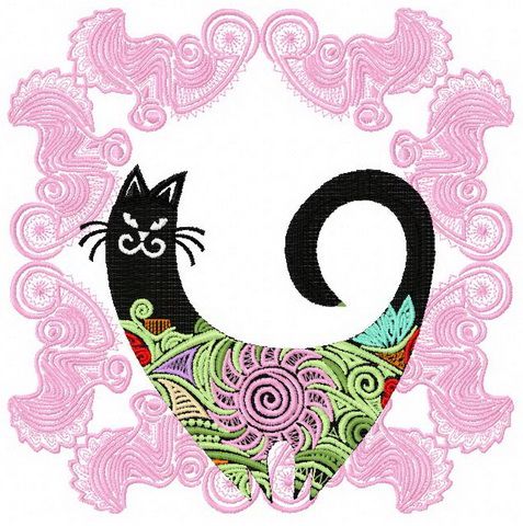 Fancy cat machine embroidery design