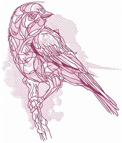 Pink sparrow machine embroidery design