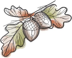 Acorns and oak leaves embroidery design
