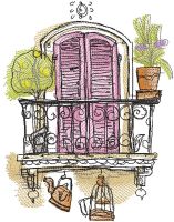 Door to balcony summer view embroidery design