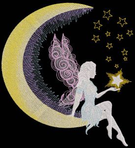 Fairy crescent star embroidery design