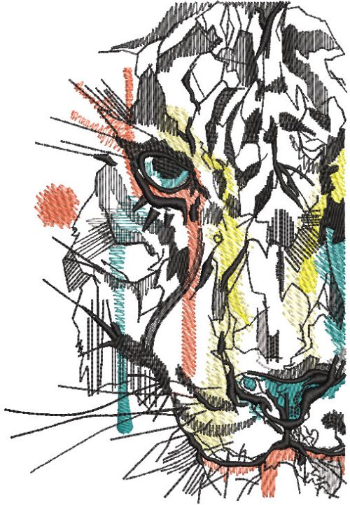 Modern art tiger machine embroidery design