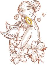 Mother and baby angel embroidery design