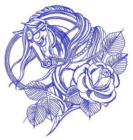 Sad horse and rose machine embroidery design