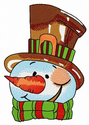 Snowman with brown top hat machine embroidery design 