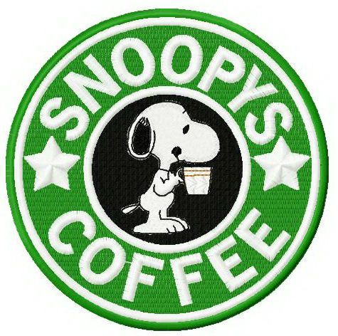 Snoopy's coffee machine embroidery design