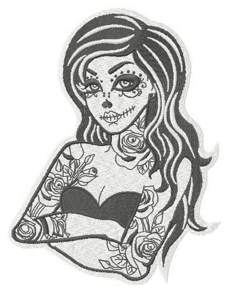 Tattooed girl machine embroidery design