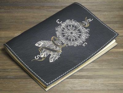 Embroidered leather cover with Compass Dreamcatcher design