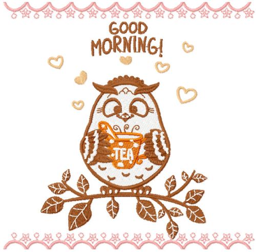 Good Morning Owl embroidery design