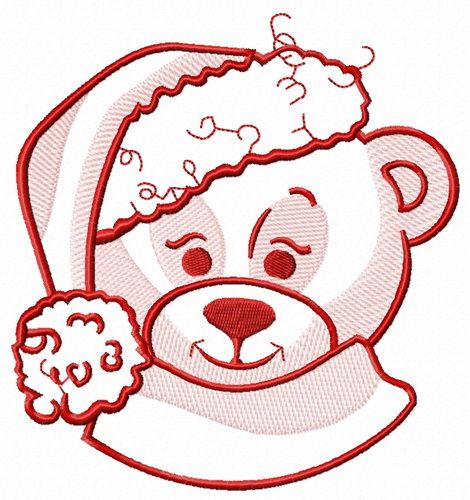Adorable bear in Santa hat sketch machine embroidery design
