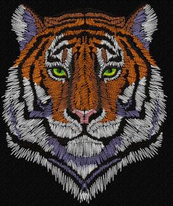 Desenho de bordado com fundo preto com focinho de tigre