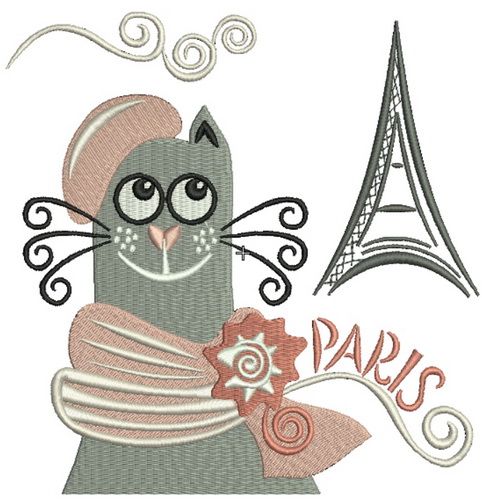 French cat machine embroidery design
