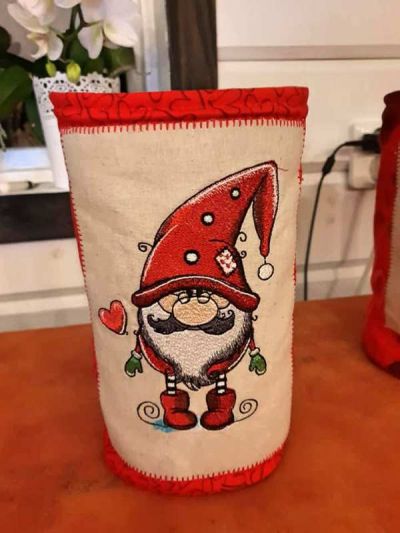 Embroidered Christmas bag with gnome design