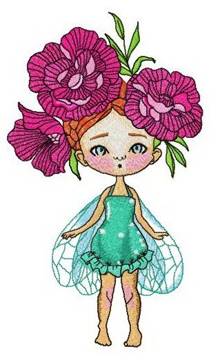 Fairy with peony wreath machine embroidery design