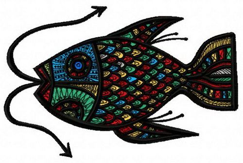 Mosaic fish machine embroidery design