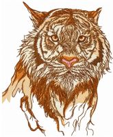 Tiger crossing river embroidery design