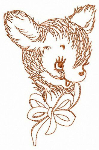 Young deer with bow machine embroidery design