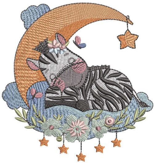Baby_zebra sleeping on a crescent embroidery design