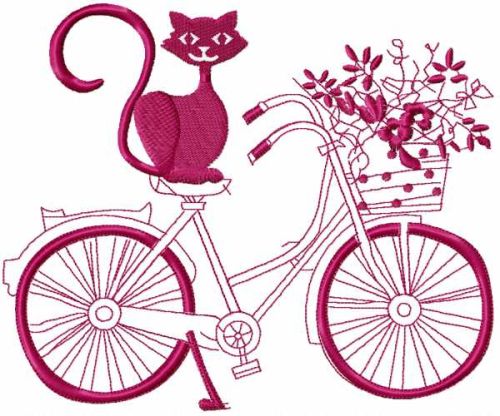 Cat flower basket and bicycle free embroidery design