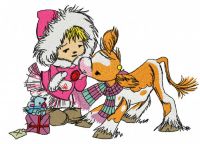 Girl and calf 2 embroidery design