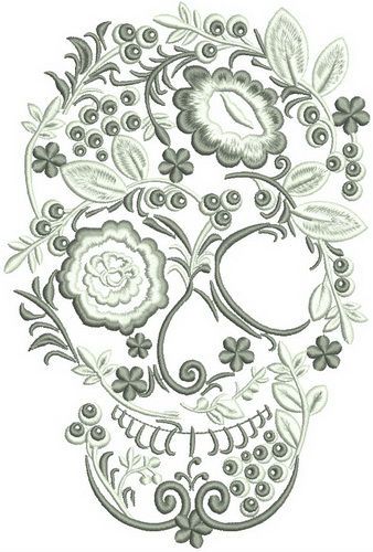 Skull from flowers and berries machine embroidery design 