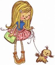 Girl with lapdog embroidery design