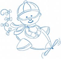 Boy pilot one colored embroidery design