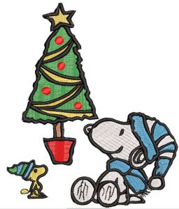 Snoopy Woodstock Christmas tree embroidery design