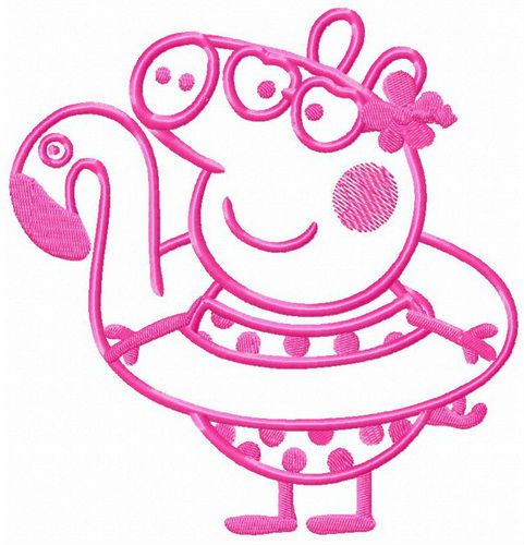 Peppa Pig with bird water donut machine embroidery design