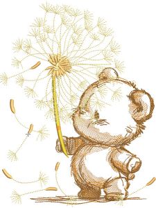 Teddy bear with dandelion embroidery design