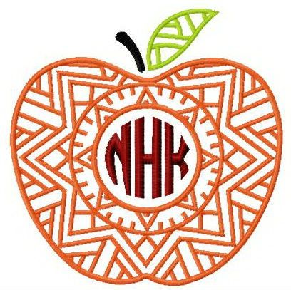 Apple with NHK letters machine embroidery design