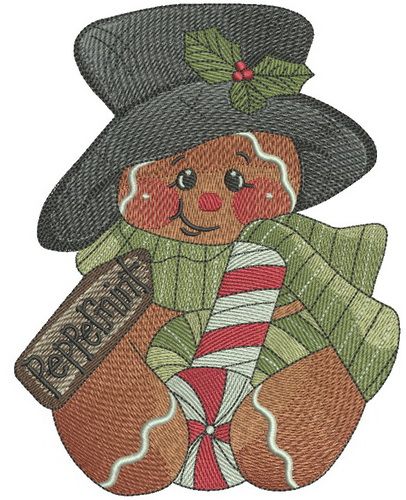 Peppermint gingedbread man machine embroidery design