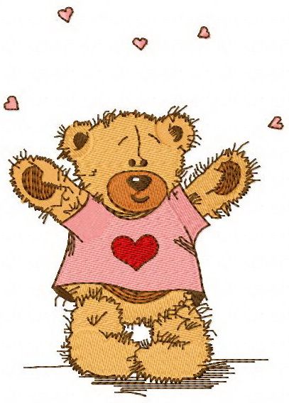 Teddy bear in love with you machine embroidery design