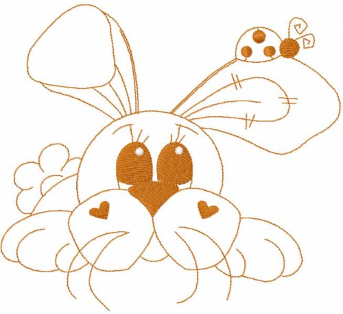 Rabbit with ladybug one colored free embroidery design