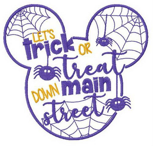 Mickey Let's trick ot treat down main street machine embroidery design