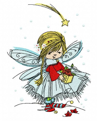 Fairy collecting stars machine embroidery design